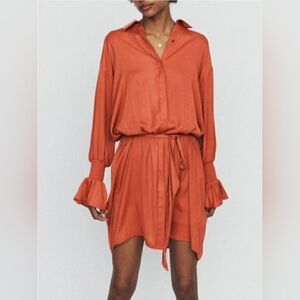 Maje Rebano Satin Shirt Dress Terracota M or size 2